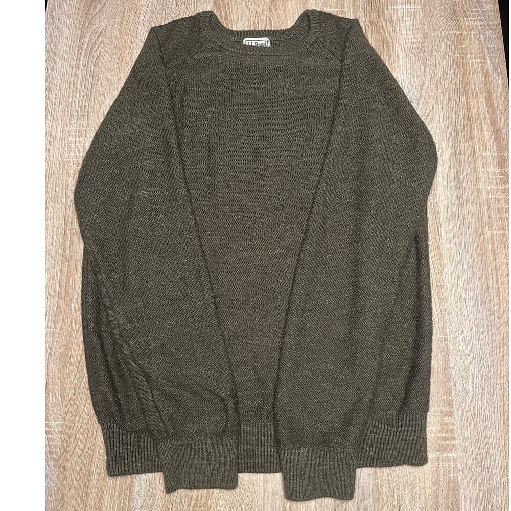 LL Bean Vintage 90s Green Knit Mens Sweater Medium